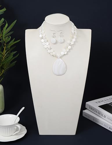 Big Teardrop Pendant Necklaces for Women Colorful Beaded Necklaces Statement Set for Holiday. - color: White