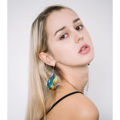 PU Teardrop Earrings for Women Vintage Color Art Personality Aesthetic Earrings Lightweight Double Sided PU Printed Leather Earrings Boho Jewelry Gifts