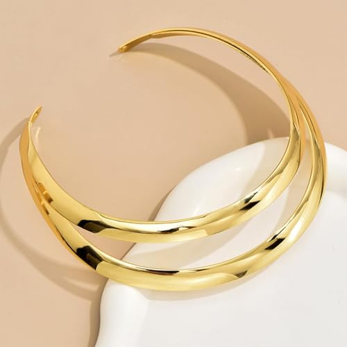 Chunky Chain Necklaces Women Statement Collar Necklace Gold Flat Snake Chain Choker Ribbed Design for Party, Dress Jewelry Gifts - color: A7