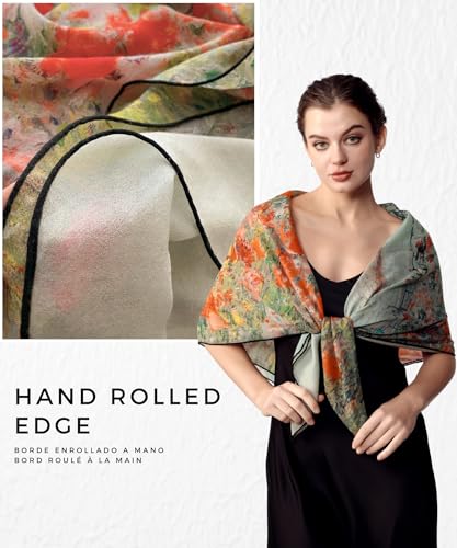 PoeticEHome Cashmere Scarf Wrap 36"x36" - Featherlight & Wrinkle-Free Artistic Square Shawl for Travel & Office, Gift Ready - color: Island Garden - 36"