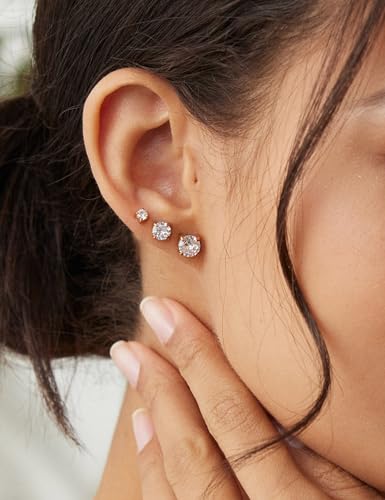 6 Pairs Stud Earrings Set, Hypoallergenic Cubic Zirconia 316L Earrings Stainless Steel CZ Earrings 3-8mm - color: A-002-Rose Gold