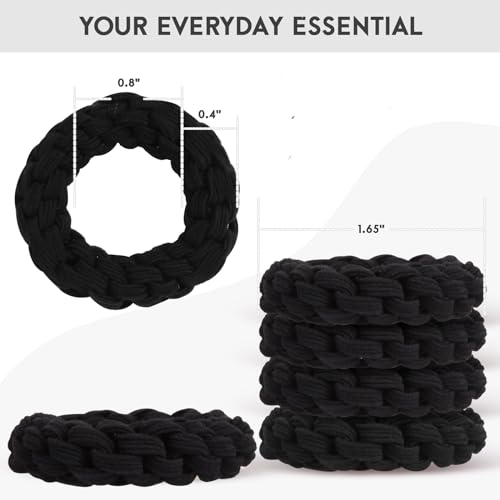 Youxuan Elastic Hair Ties for Women - No Damage, No Slip, No Pull Hair Bands - Comfortable Handmade Braided Polybands for Girls - 10-Pack Black Polyester Scrunchies - color: Black-BZ