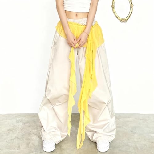 Women Y2K Lace Fringe Hip Scarf Boho Triangle Tassel Waist Cover Up Skirt Wrap Sheer Tie Belt Aesthetic Streetwear - color: B Yellow