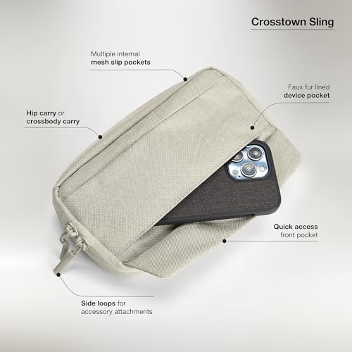 Incase Crosstown Sling - Compact, Durable and Lightweight, Crossbody & Hip Carry, Faux Fur Device Pocket, Easy Access Pockets - color: Limestone