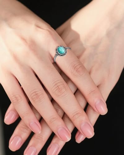 Turquoise Ring for Women, S925 Sterling Silver Boho Ring with Vintage Filigree Adjustable Design, Turquoise Birthstone Jewelry for Dating Daily Wear