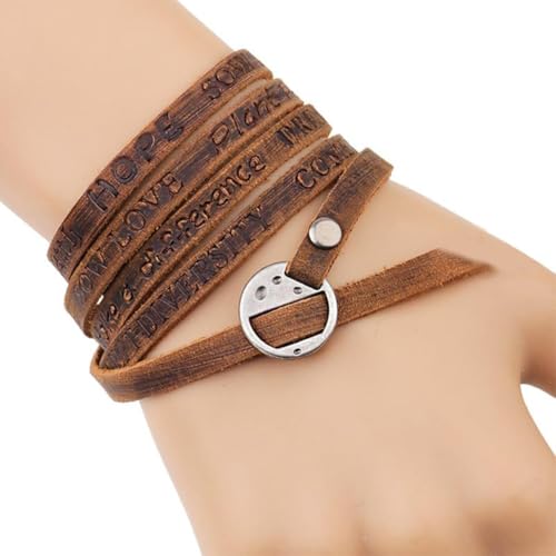 2PCS Cowhide Leather Wrap Bracelets Wristbands Cuff Vintage Adjustable Genuine Leather Boho Layered Bracelet Western Brown Stackable Straps Arm Armor with Alloy Toggle Clasp for Men Women - color: brown