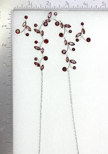 Faship Gorgeous Rhinestone Crystal Floral Necklace Earrings Set - color: Burgundy