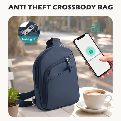 TOPEAST Anti Theft Crossbody Bags for Women Men, Small Sling Crossbody Bag Travel Purse Shoulder Wallet with RFID Blocking - color: 2-blue