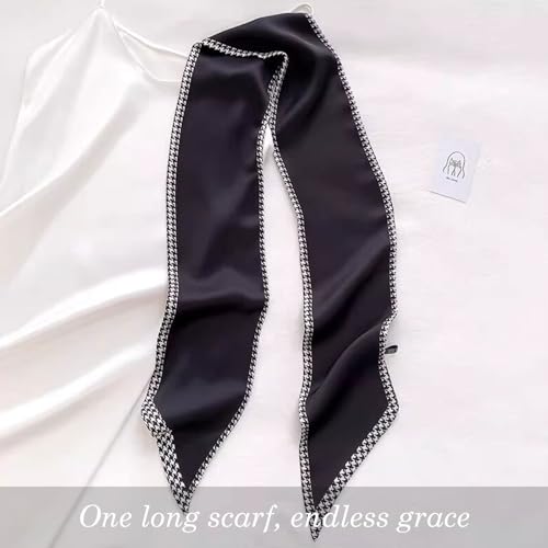 Sumolux Head Hair Scarf for Women Neck Purse Bag Handbags Scarf Like Silk - color: Black Houndstooth