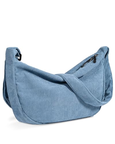 Crossbody Crescent Bag for Women Men Trendy, Crescent Sling Bag with Adjustable Strap, 2 Zippers Lightweight - color: Corduroy-blue