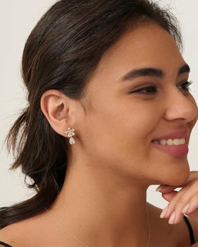 Cubic Zirconia Earrings - 14K Gold/Whte gold/Rose Gold Plated Cubic Zirconia CZ Diamond Wedding Earrings for Women Bridal Bridesmaid - color: Flower Drop