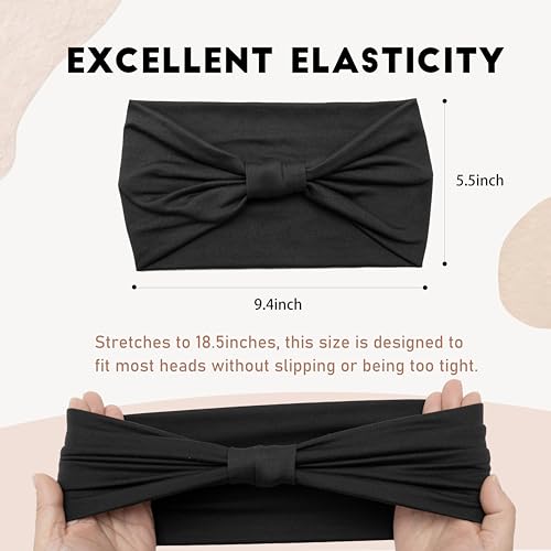 2 Pack Black Wide Headbands for Women - Thick Stretchy Non Slip Fabric Sweat Bands, Soft Hair Bands for Workout, Running, Spa, Makeup & Washing Face - color: 2 Color (Black+Black)