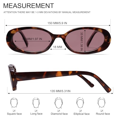 VANLINKER Polarized Retro Oval Sunglasses for Women and Men Small 90s Style VL9580 - color: C24 Tortoise Shell Frame/Pink Red Lens