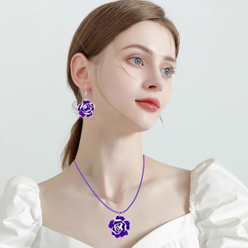 4 Pairs Tropical Bohemian Dangle Earrings For Women Hawaii Plant Daisy Flower Drop Earrings Set - color: purple