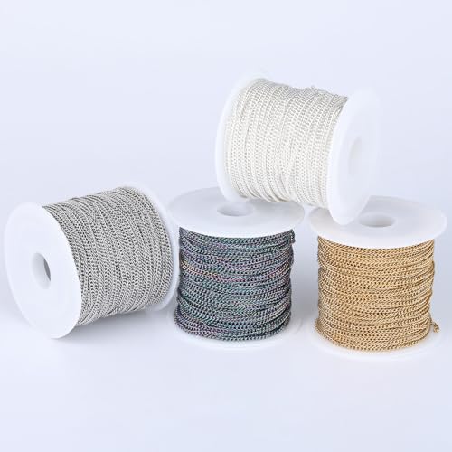 66FT Colorful Stainless Steel Curb Chains Roll, 1.5mm 304 Stainless Steel Multi Color Flat Twisted Links Curb Chains Bulk Spool for Jewelry Making DIY Craft - color: Colorful, size: 1.5mm width
