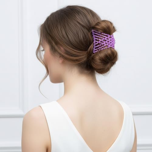 6Pcs Magic Hair Comb Stretchy Hair Clip Adjustable Beaded Hairpins Elastic No Crease Double Pins Vintage Bun Maker Accessories for Women Ladies Curly Thick Wavy Ponytail Christmas
