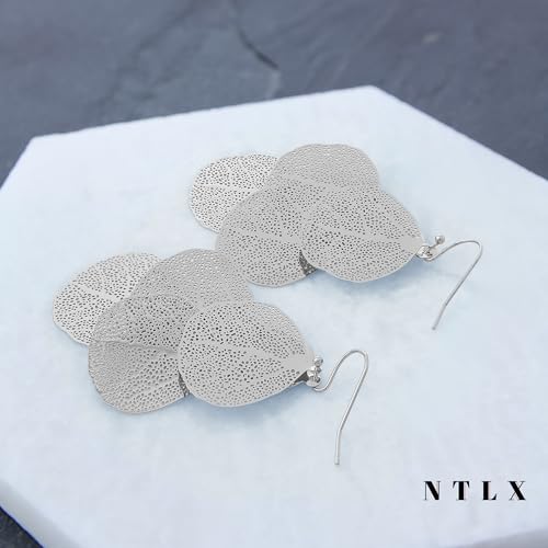 Bohemian Boho Filigree Leaf Chandelier Dangle Earrings for Women – Handcrafted Delicate – 14K Gold Plated – Lightweight - style: Silver - 3 Layered Circle Leaf Chandelier