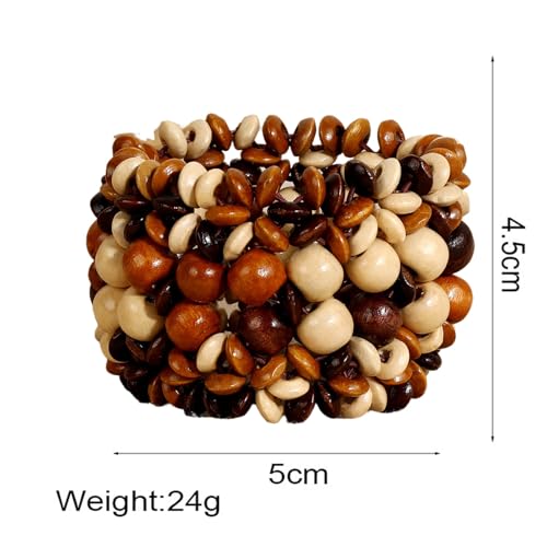 Boho Wide Chunky Colorful Wooden Thick Shell Elastic Stretch Bracelet Handmade Bohemia Summer Beach Vacation Adjustable Lightweight Wood Wristband Jewelry for Women - color: brown