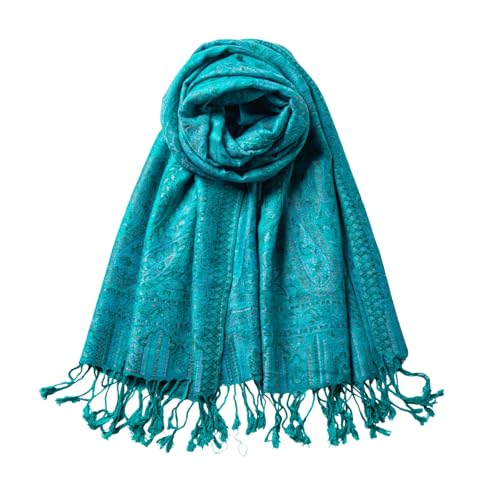AUSEKALY Pashmina Feel Shawls Wraps for Women Rave Scarf Soft Silky Reversible Men Scarves - color: Blue