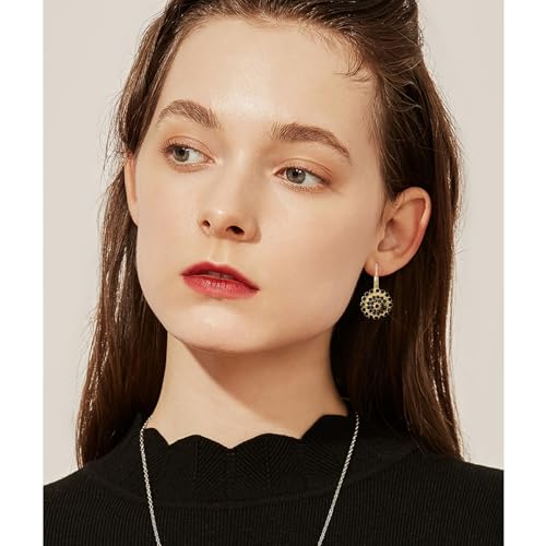 Bohemian Vintage Sliver Geometry Enamel Flower Lightweight Dangle Hoop Earrings Ethnic Handmade Circle Disc Teardrop Earrings For Women - color: Black