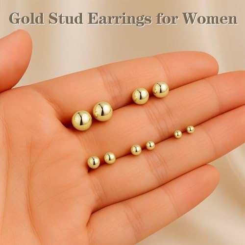 Sterling Silver Earrings for Women: Hypoallergenic 925 Sterling Silver Round Ball Stud Earrings for Women Multiple Piercing 5 Pairs Tiny Stud Earrings 2mm 3mm 4mm 5mm 6mm - style: Gold stud earrings
