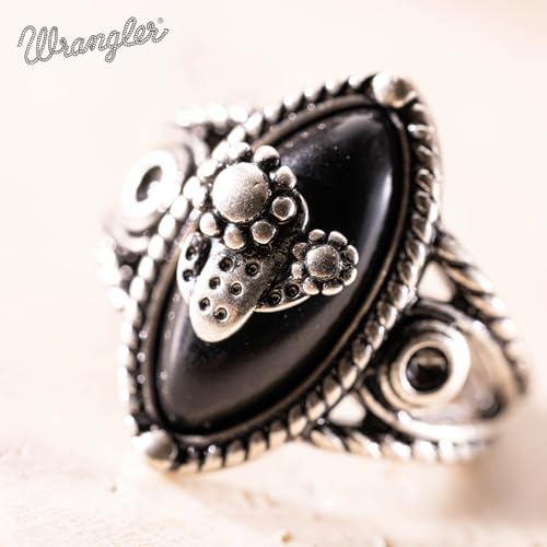 Montana West Wrangler Western Couture's Bohemian Turquoise Cuff Ring for Women Cowgirl Size 7 - color: Silver-Black
