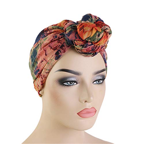 Qianmome Womens Big Flower Turban Beanie Elegant Cap Head Wrap Stretch Long Hair Scarf Headscarf - color: 4pieces-24-style 2