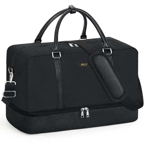 IBFUN Weekender Bags for Women, 21" Weekender Travel Bag, Travel Duffle Bag with Shoe Compartment Carry on Overnight Duffel Bag for Weekend Travel Business Trip - color: D3-Black