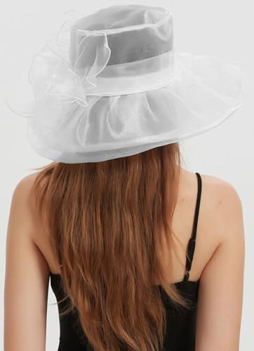 Women's Kentucky Derby Church Dress Hat Wide Brim Leaf Flower Bridal Shower Hat - color: G1-white