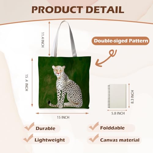Preppy Animal Tote Bag, Pet Canvas Tote Bag, Reusable Grocery Shopping Shoulder Bags - color: Leopard