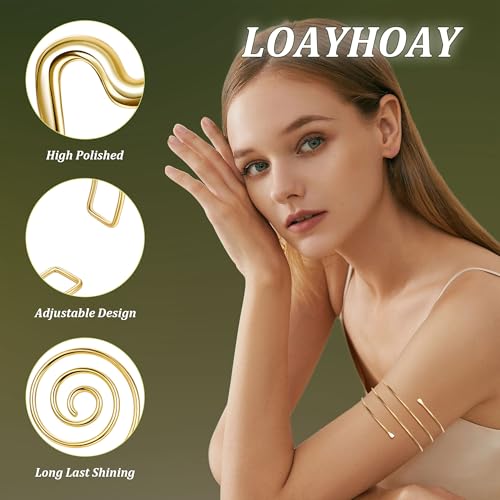 6PCS Gold Arm Cuff for Women Upper Arm Cuff Bracelets Adjustable Open Cuff Bangle Bracelet Minimalist Coil Swirl Upper Arm Bands Armband Set - style: Style A