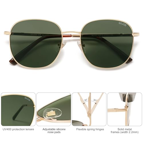 SOJOS Classic Trendy Square Sunglasses for Women Men Cute Big Frame Gold Shades SJ1137 - color: Gold/Dark Green