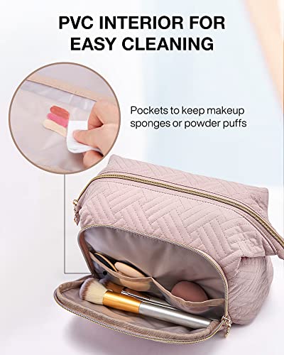 BAGSMART Travel Makeup Bag, Cosmetic Bag Make Up Organizer Case,Large Wide-open Pouch for Women Purse for Toiletries Accessories Brushes Pink - color: A-1 Layer- Pink, size: Large