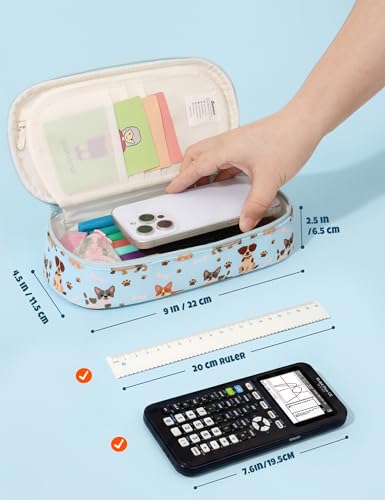 SUNEE Cute Pencil Case, Large Pencil Pouch, Aesthetic Big Pencil Bag with Zipper, Kawaii Stationery Storage and Organizer, School Supplies for Teen and Adult, Boys & Girls, Heavy Duty Canvas Cute Dog - color: Cute Dog