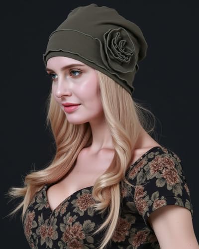 osvyo Chemo Headwear Turban Cap for Women - Cancer Beanie Hair Loss Sealed Packaging - color: Cotton Dark Moss