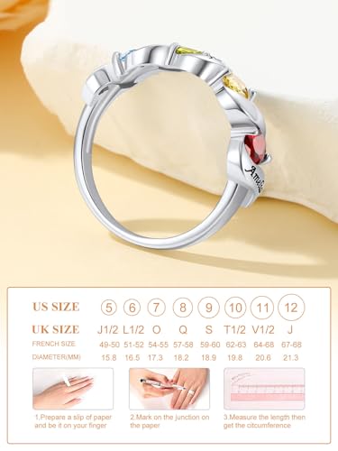 Custom4U Personalized Mothers Ring with 1-5 Birthstones Names Engraved 925 Sterling Silver/14K White Gold Plated Birthstone Rings for Women Promise Ring Birthday Jewelry Gifts for Mom Grandmother Wife - color: 4 Birthstones Ring (Engraved)