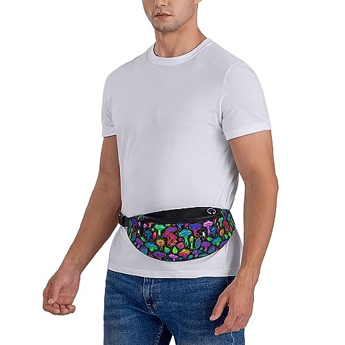 Mushrooms Bright Psychedelic Colors Fashion Casual Fanny Pack Waist Bag Men Women Adjustable Belt Waist Bag For Travel Hiking Cycling Running Festival Carnival - color: Black13