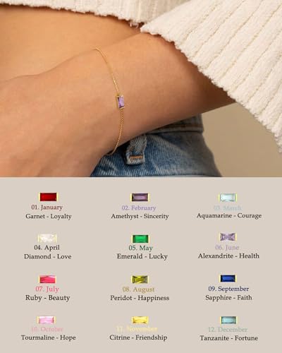 FUNEIA Birthstone Gold Bracelets for Women Non Tarnish Trendy Dainty 14K Gold Plated Bracelet Stack Stackable Blue Green May Emerald Friendship Bracelets Jewelry Gifts for Mom Best Friend - color: 06. June(Alexandrite)