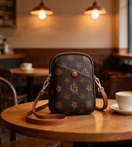 myfriday Vintage Crossbody Phone Bag for Women, Small PU Leather Shoulder Purse and Handbag - color: C-star Brown
