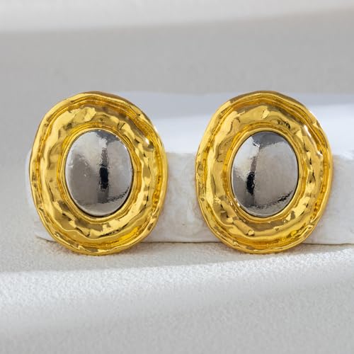 Mixed Metal Statement Earrings for Women Chunky Earrings Big Statement Large Oval Round Pebble Shape Earring Irregular Geometric Drop Dangle Earring Chunky Jewelry - style: 1 - G