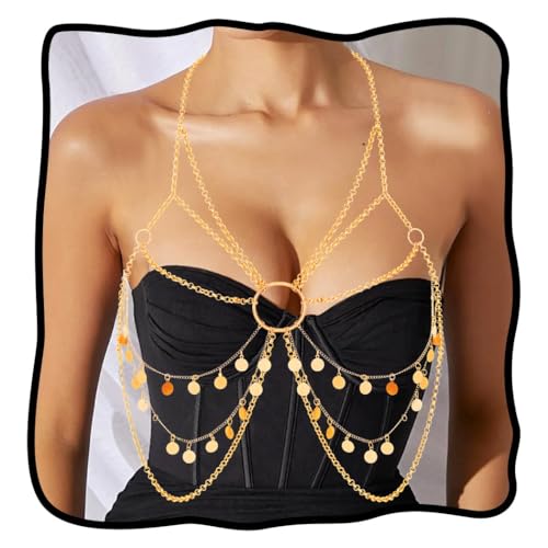 Nicute Women's Gold Body Chain Tassel Sequin Bra Chain Layered Beach Body Accessories for Women