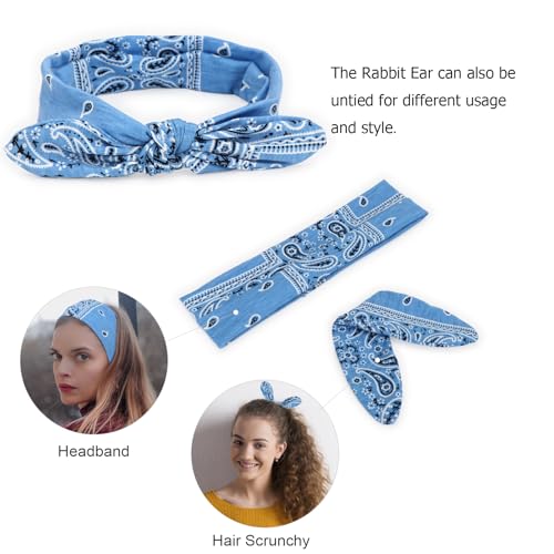 DRESHOW 6 Pack Wire Boho Headbands for Women with Rabbit Ears Bow Twist Headband Printed Vintage Wire Hair Holder - color: 6 Pcs Patterned: Rabbit Ears a