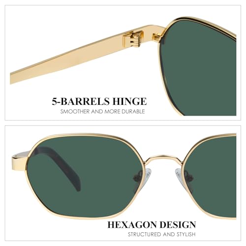 mosanana Trendy Retro Hexagon Sunglasses for Women Metal MS52593 - color: C3 Gold/Green