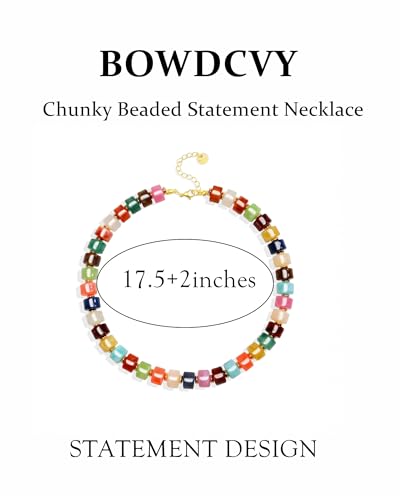 Chunky Beaded Statement Necklace for Women Trendy Colorful Boho Resin Bead Choker Necklaces Summer Handmade Jewelry Gifts Accessories - color: Colorful - 3