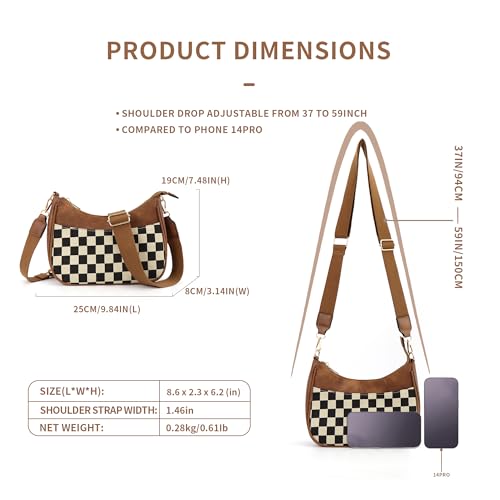 WJCD Women Crossbody Handbags Vegan Leather Shoulder Bag with Adjustable Strap - color: Brown Chessboard Pattern