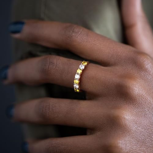 3.5mm Stackable Rings S925 Sterling Silver Created Birthstone & Cubic Zirconia Ring for Women Wedding Bands Anniversary Birthday Jewelry Size 6 to 10(with Box) - color: 11-Created Citrine & CZ-Nov
