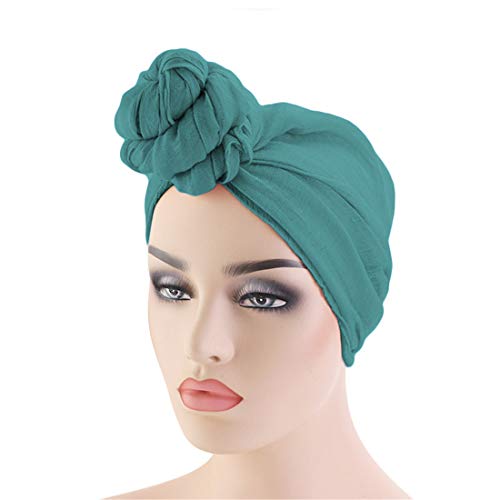 Qianmome Womens Big Flower Turban Beanie Elegant Cap Head Wrap Stretch Long Hair Scarf Headscarf - color: Peacock