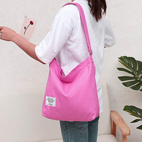 Covelin Women's Retro Large Size Canvas Shoulder Bag Hobo Crossbody Handbag Casual Tote - color: Cerise Pink