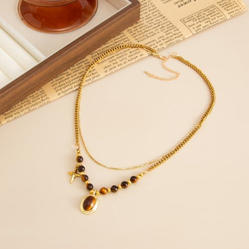 Boho Layered Necklace for Women Stacked Crystal Chain Necklace Beaded Pendant Boho Necklace Trendy Dainty Jewelry - color: StyleB