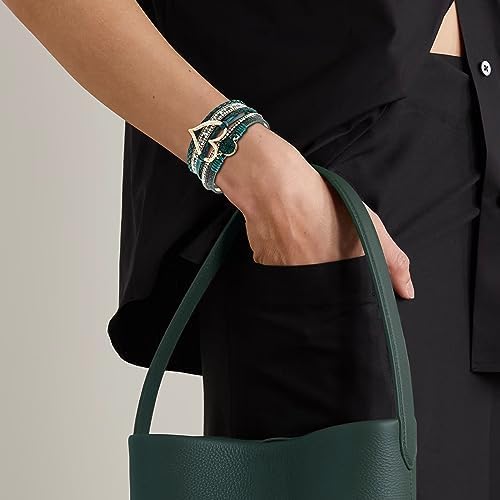 Long tiantian Leather Bracelets for Women Warp Bracelet Stackable Boho Layered Bracelet Chunky Heart Trendy Birthday Gifts for Her - color: B13:Green Leather Bracelets